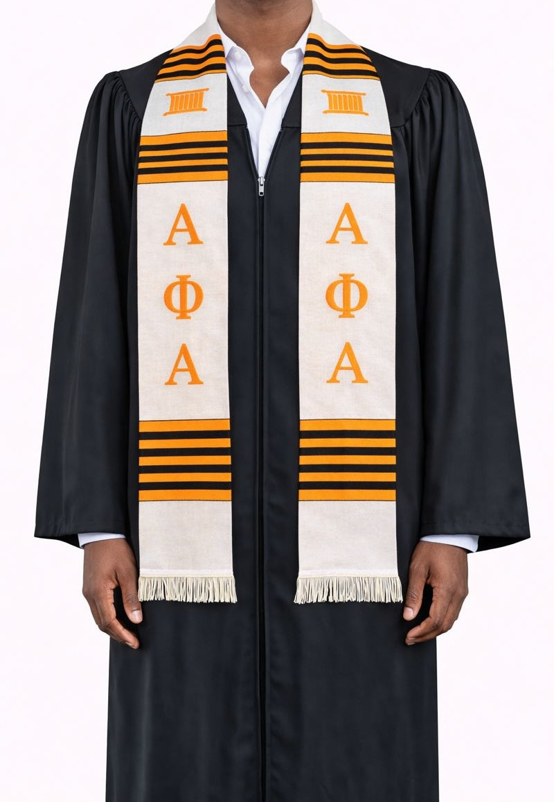 Alpha Phi Alpha White with Gold Letters Kente Stole