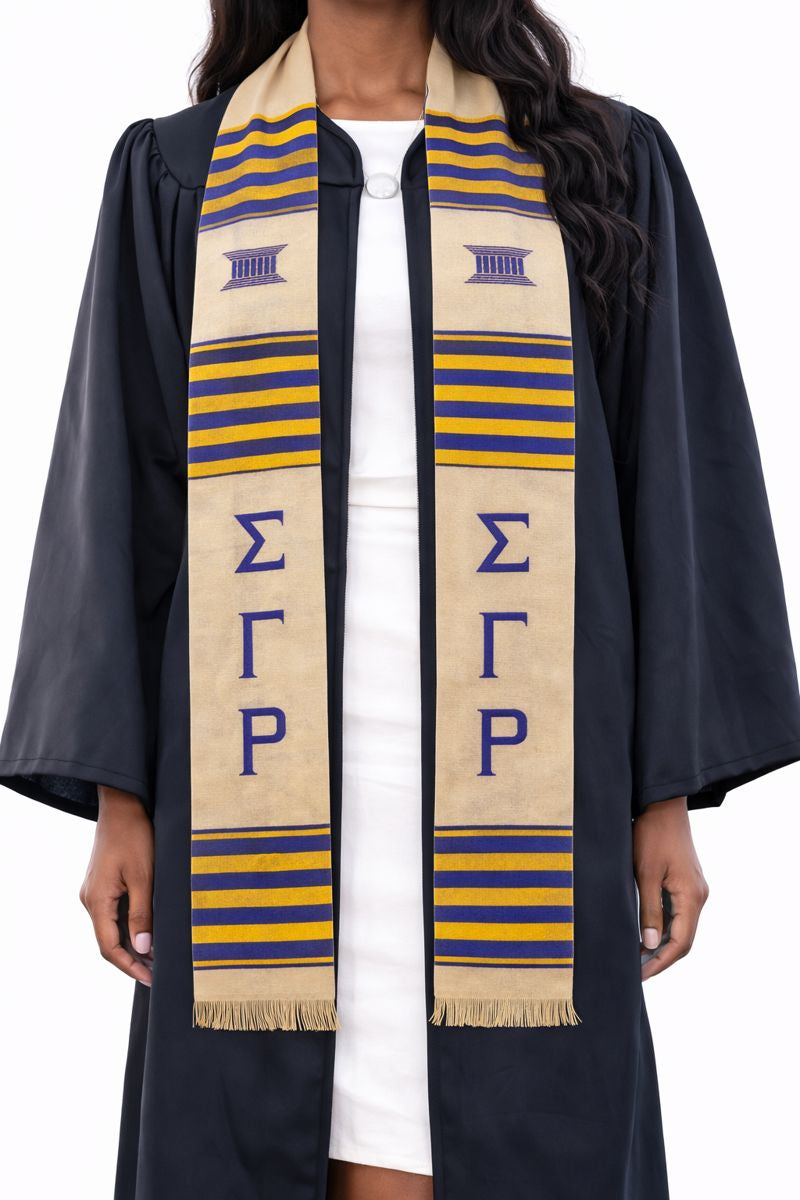 Sigma Gamma Rho White with Blue Letters Kente Stole